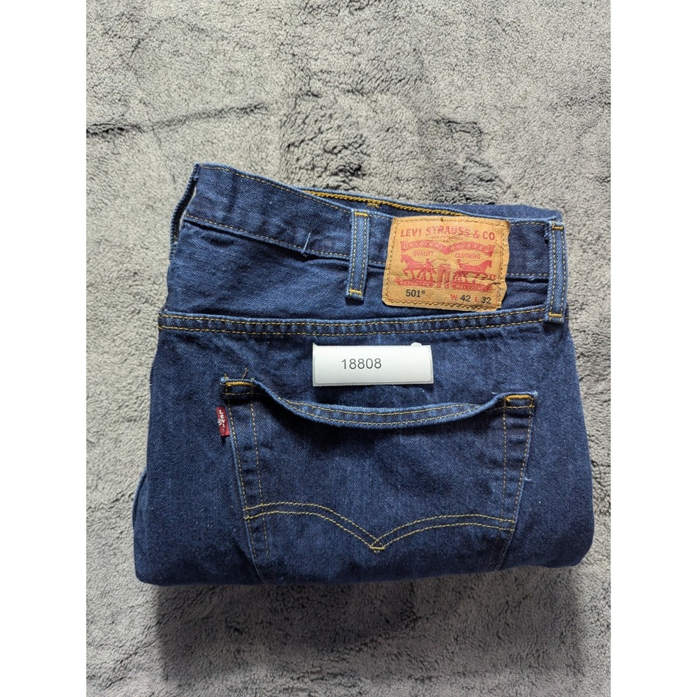 Levi's 501 Button Fly Straight Leg Jeans Men's Size 42x32 Dark Wash - Picture 15 of 15